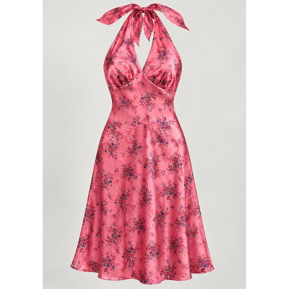 Vintage Y2K Torrid NWT Pink Floral Satin Halter Dress Size 12 Made USA